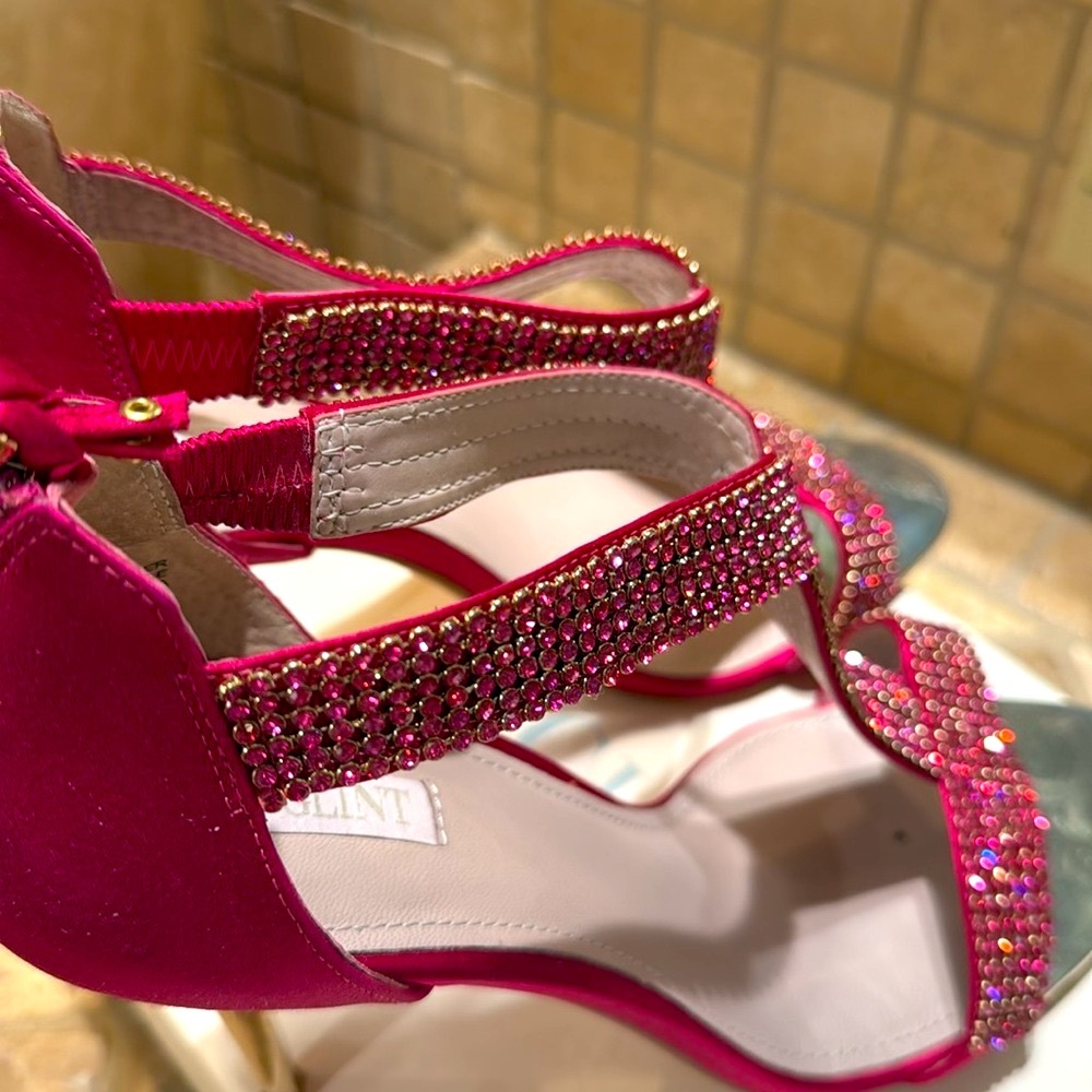 Glint Pink Heels with Rhinestone Embellishments